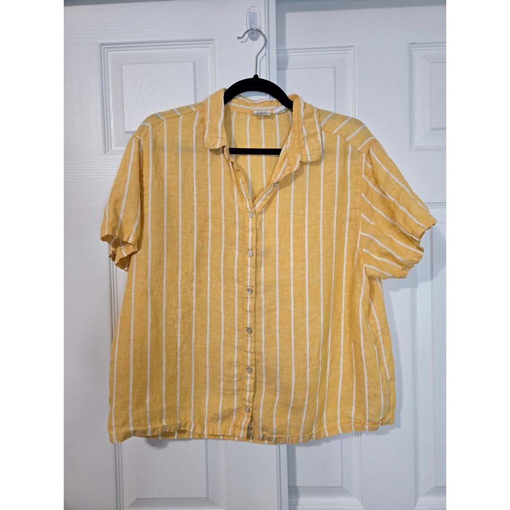 C&C California Womens Yellow White Striped Linen Button Up Shirt Size M